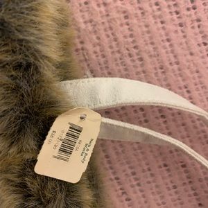 Knitted light tan purse with brown rabbit trimmed